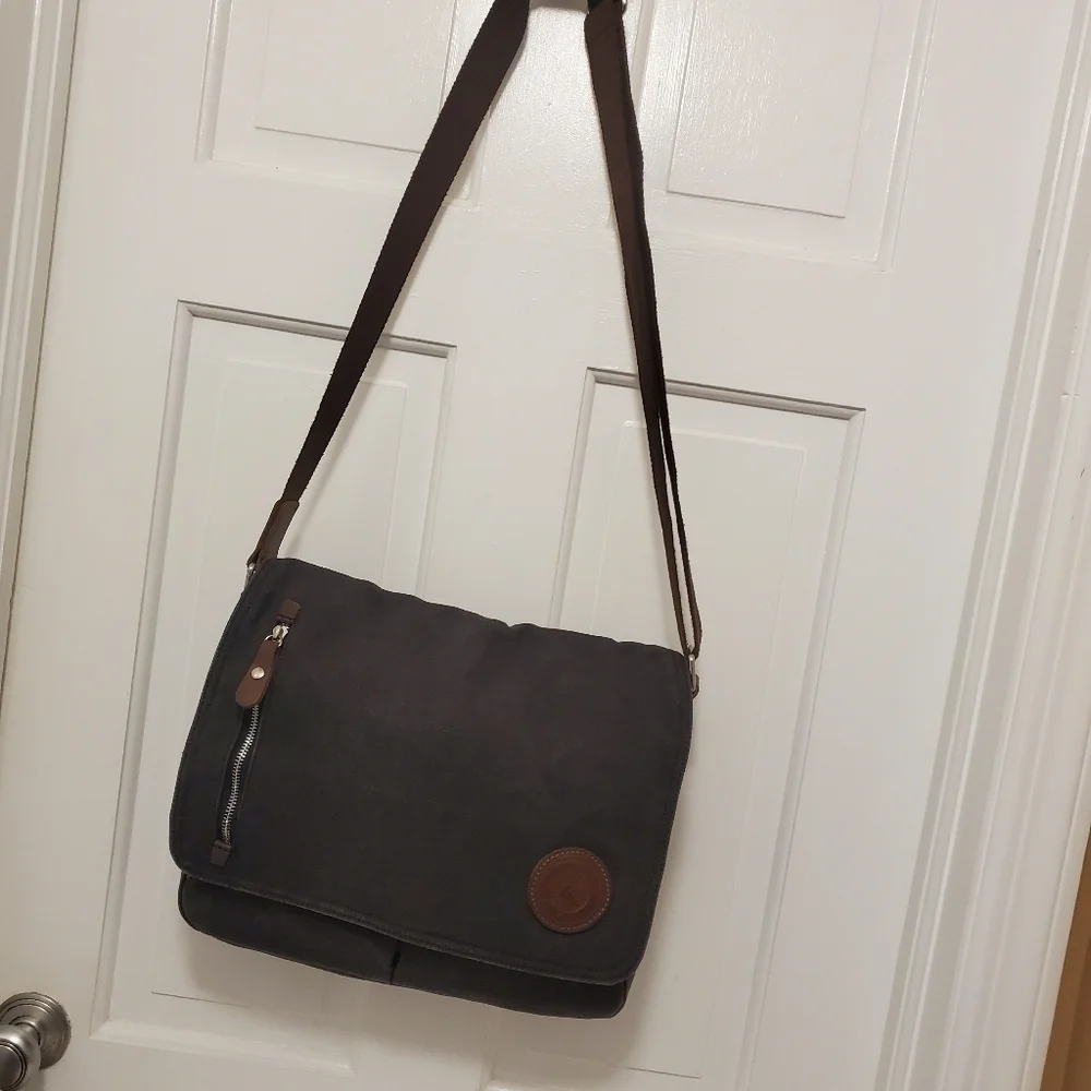 Augur Strauss & Co. Distressed Canvas with leather trim Messenger Bag